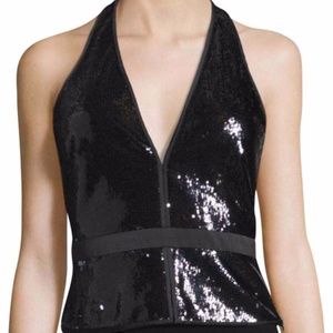 HALSTON Heritage Black Sequin Top